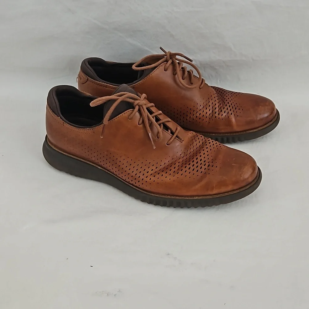 COLE HAAN Zerogrand Lazer British Tan Lace Up Wingtip Oxford Size 11.5